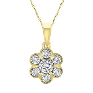 LADIES  PENDANT 1/6 CT ROUND DIAMOND 10K YELLOW GOLD (CHAIN INCLUDED)