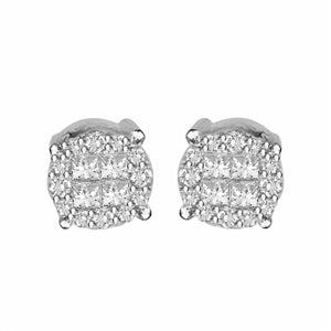 MENS EARRINGS 3/4 CT ROUND/PRINCESS INV DIAMOND 14K WHITE GOLD