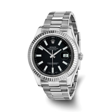 Men’s Rolex-Independently Certified Stainless Steel 41mm OYSTER Datejust II With BLACK Dial and 18k White Fluted Bezel