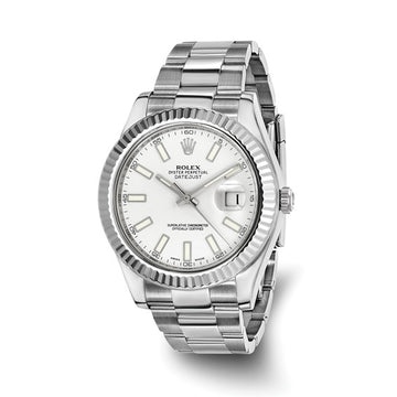 Men's Rolex-Independently Certified Stainless Steel 41mm OYSTER Datejust II With White Dial and 18k White Fluted Bezel