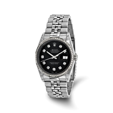 Men's Rolex-Independently Certified Steel 36mm Jubilee Datejust Black Diamond Dial and Bezel Watch