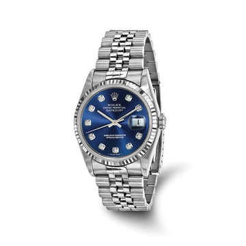 Men’s Rolex-Independently Certified Steel 36mm Jubilee Datejust Blue Diamond Dial and 18k Fluted Bezel Watch