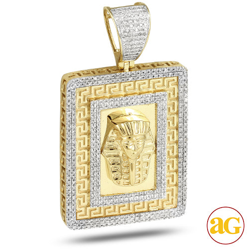 10KY 1.20CTW DIAMOND PHAROAH DOGTAG WITH GREEK KEY