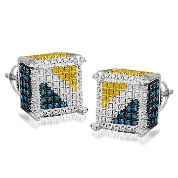 SS 0.65CTW BD+YD+WD DIAMOND DICE EARRINGS