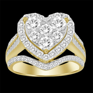 1.00CT Gold Elevated Diamond Cluster Heart Ring