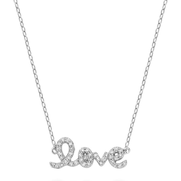 14KT White Gold Mini “LOVE” Diamond Necklace