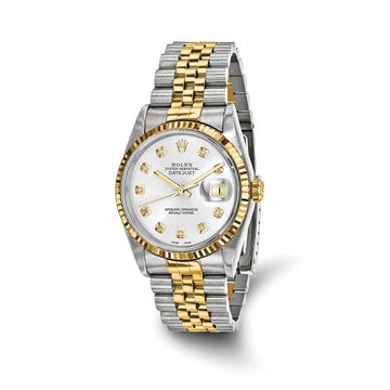 Men's Rolex-Independently Certified Steel and 18k 36mm Jubilee Datejust Silver Diamond Dial and Fluted Bezel Watch